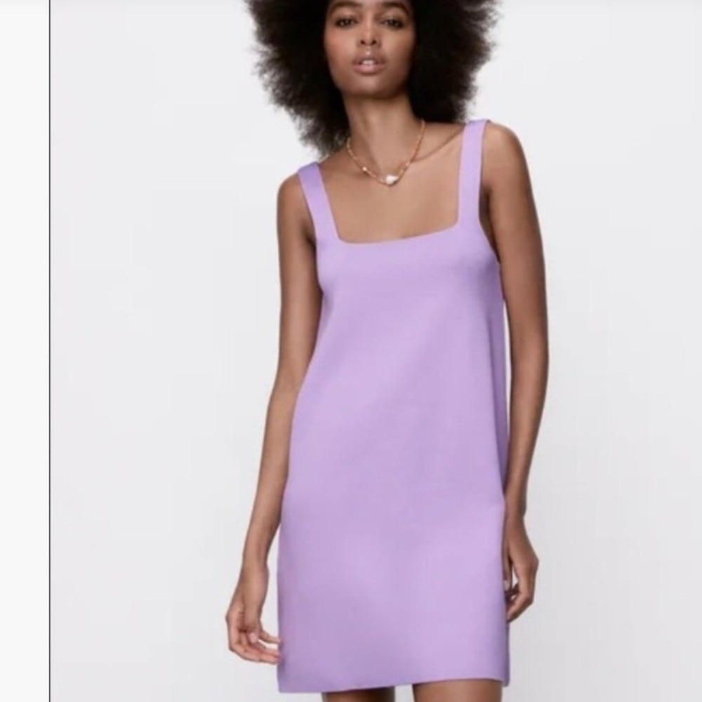 Zara Lavender Purple Ribbed Knit Mini Shift Dress Womens S Mod pastel retro 90's